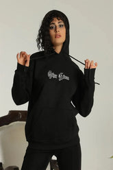 Kadın Oversize Üç İplik Kapüşonlu Sweatshirt – Siyah “Other Lives” Ön ve Arka Baskılı, Şardonlu Kışlık, Rahat Günlük Model Siyah - Varsayılan