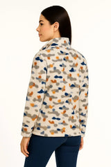 Kadın Tam Fermuarlı Desenli Polar Sweat – Siyah Multicolor Figür Desen Yakalı, Uzun Kollu, Oversize Rahat Kalıp - Varsayılan