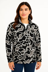 KADIN Yarım Fermuarlı Desenli Polar Sweat Yakalı, Uzun Kollu, Oversize Rahat Kalıp - Varsayılan