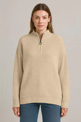 KADIN Yarım Fermuarlı Triko Kazak – Selanik Örgü, Dik Yaka, Pamuklu Dokuma, Oversize Uzun Kollu Kışlık Model - Varsayılan