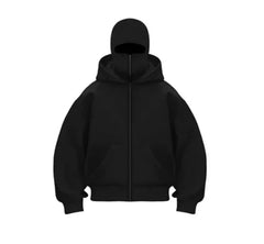 Samuray ZIP Fermuarlı Kapüşonlu SweatShirt- Siyah - Varsayılan