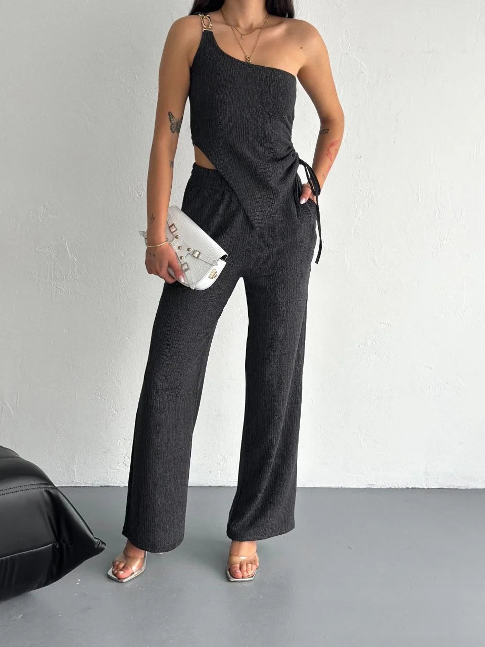Asimetrik Crop Pantalon ikili Takım - Varsayılan