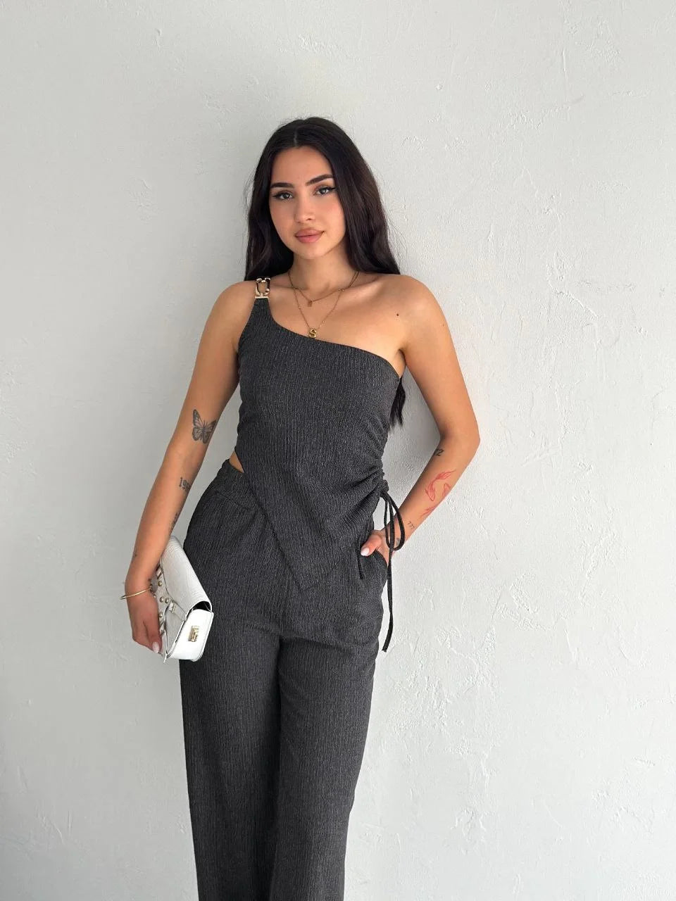 Asimetrik Crop Pantalon ikili Takım - Varsayılan
