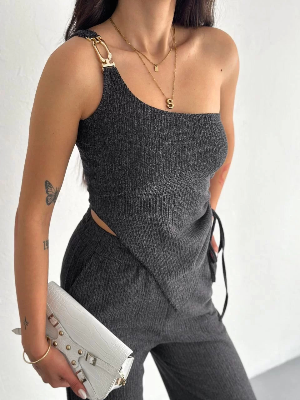 Asimetrik Crop Pantalon ikili Takım - Varsayılan