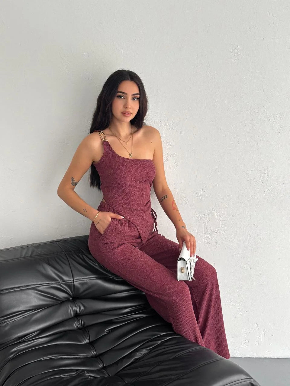 Asimetrik Crop Pantalon ikili Takım - Varsayılan
