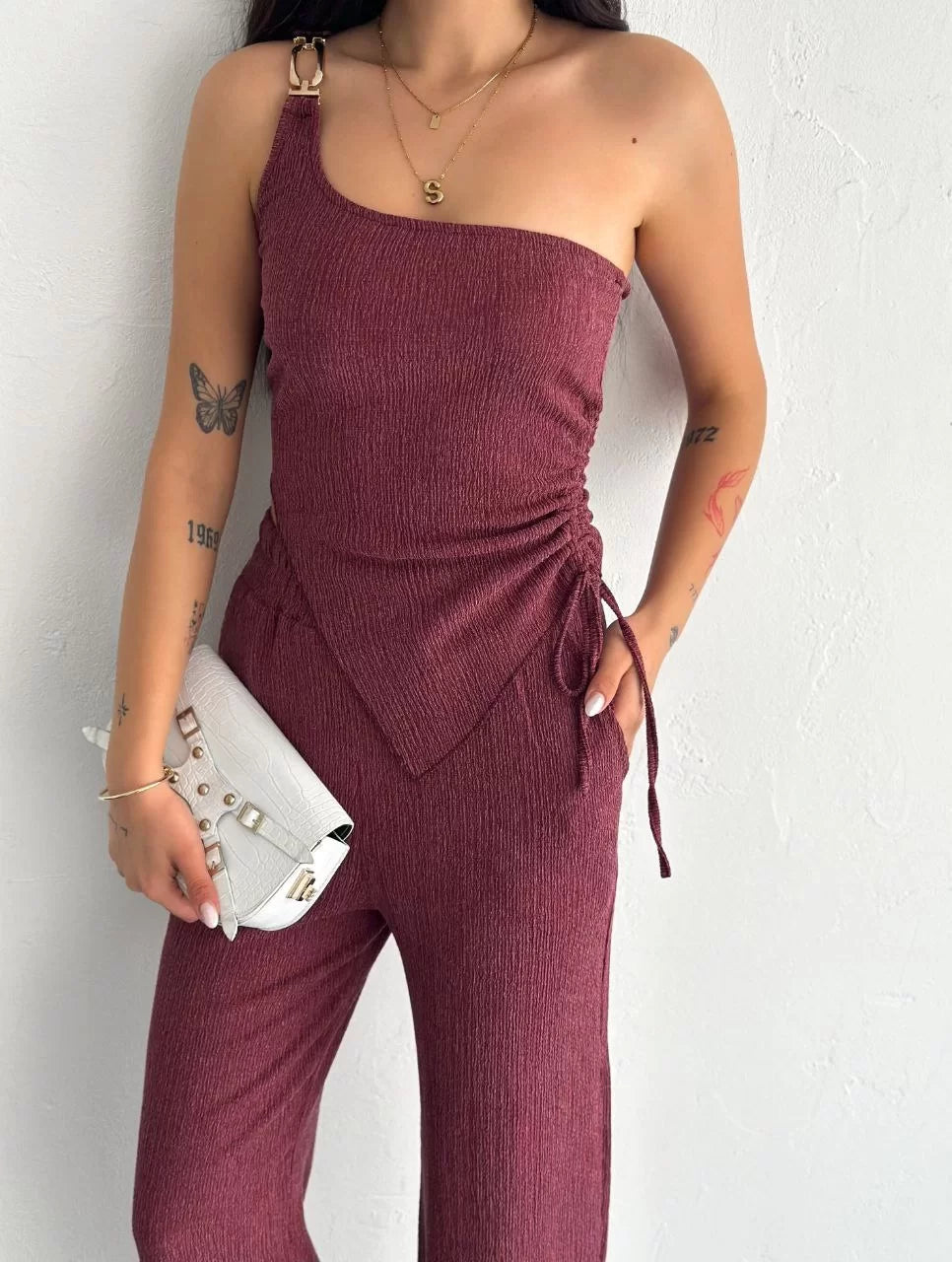 Asimetrik Crop Pantalon ikili Takım - Varsayılan