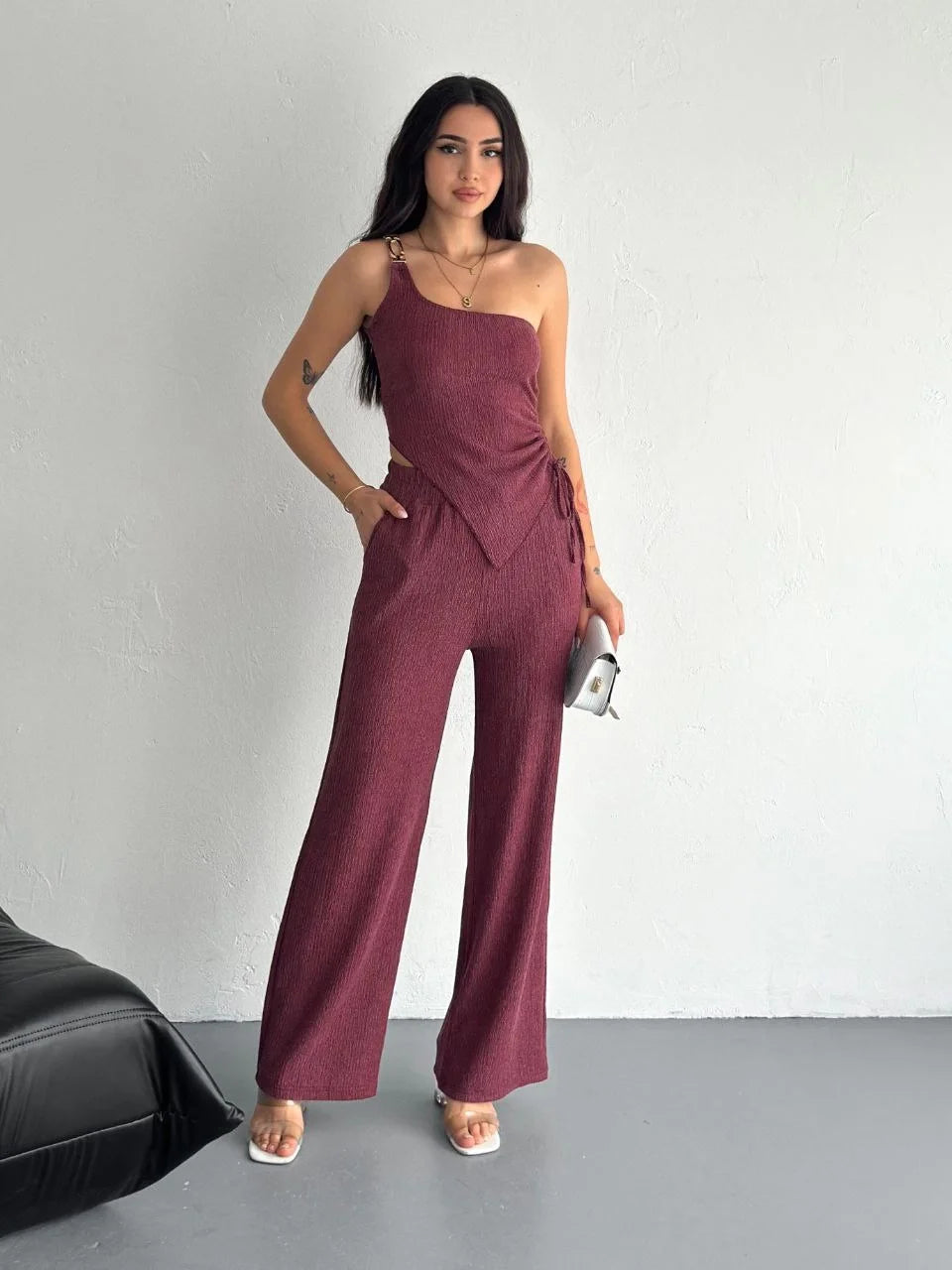 Asimetrik Crop Pantalon ikili Takım - Varsayılan
