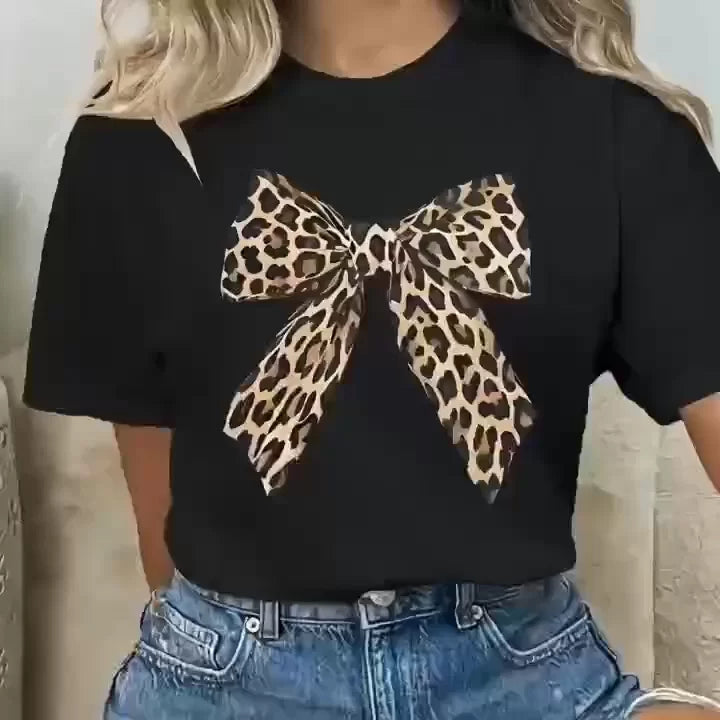 Leopar Desenli Fiyonklu Tişört - Varsayılan