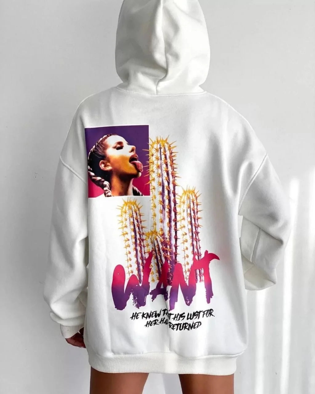 Baskılı Üç İplik Kapüşonlu Oversize Sweatshirt - Varsayılan