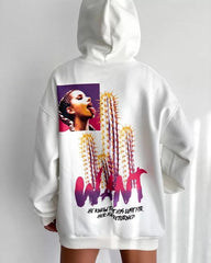 Baskılı Üç İplik Kapüşonlu Oversize Sweatshirt - Varsayılan