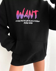 Baskılı Üç İplik Kapüşonlu Oversize Sweatshirt - Varsayılan