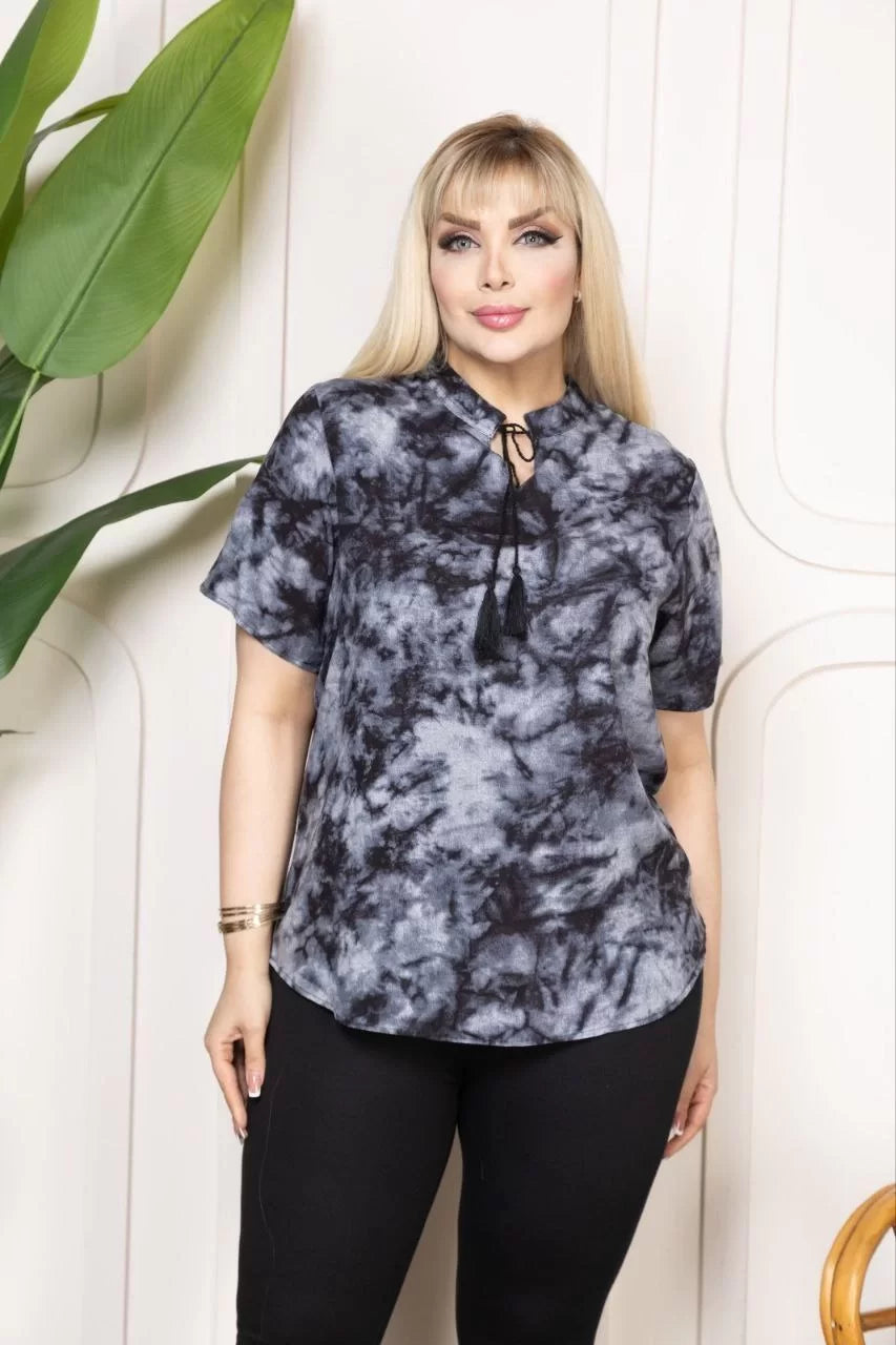 Bebe yaka püskül Detaylı Bluz- Desenli - Varsayılan