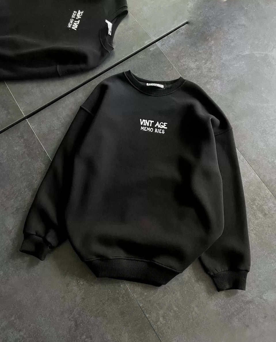 Bisiklet Yaka Üç İplik Baskılı Oversize SweatShirt - Varsayılan