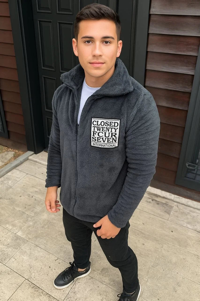 Erkek Polar Fermuarlı Sweatshirt – Kapüşonsuz, Cepli, Yumuşak Dokulu, Oversize Rahat Kalıp, Kışlık Sıcak Tutan Fermuarlı Üst - Varsayılan