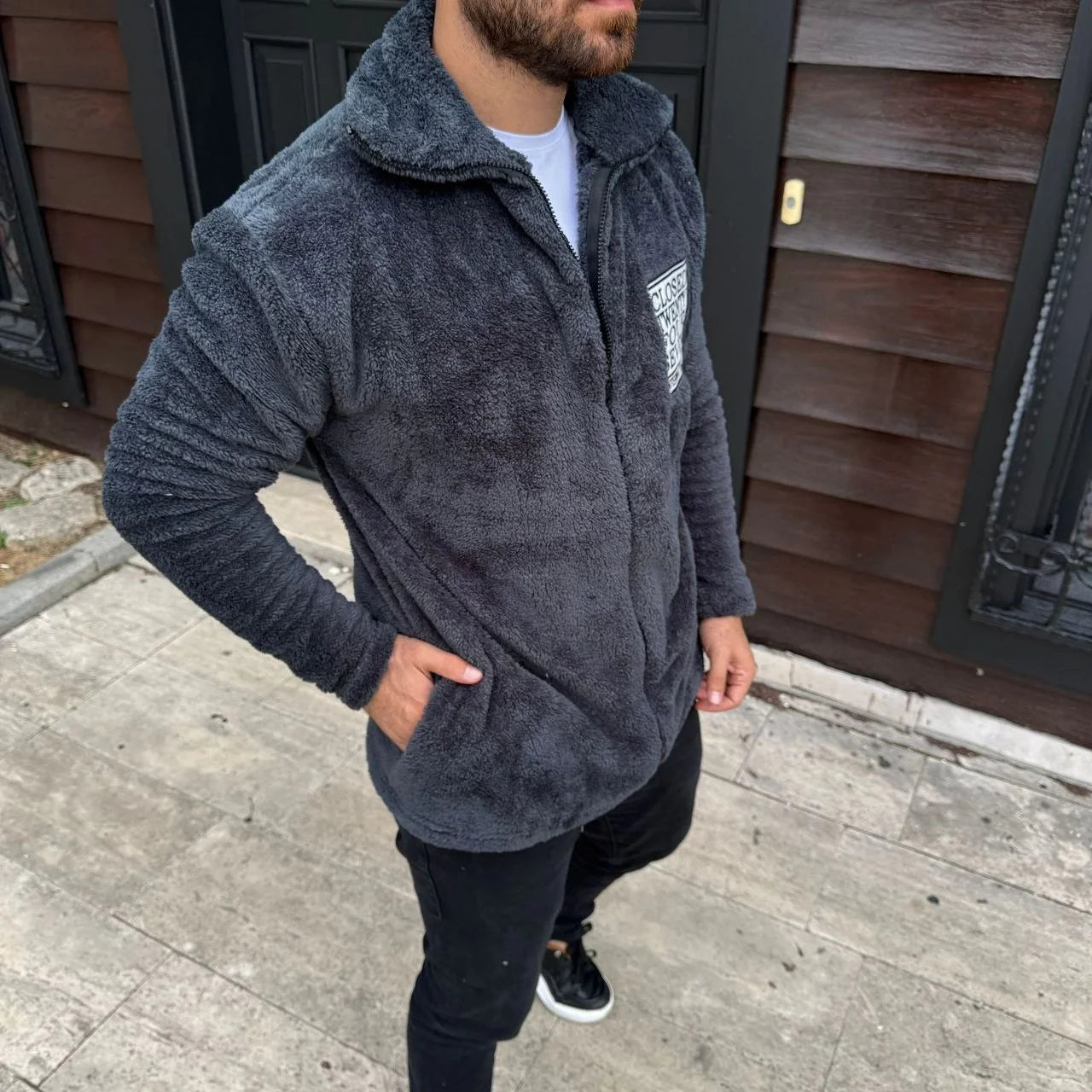 Erkek Polar Fermuarlı Sweatshirt – Kapüşonsuz, Cepli, Yumuşak Dokulu, Oversize Rahat Kalıp, Kışlık Sıcak Tutan Fermuarlı Üst - Varsayılan