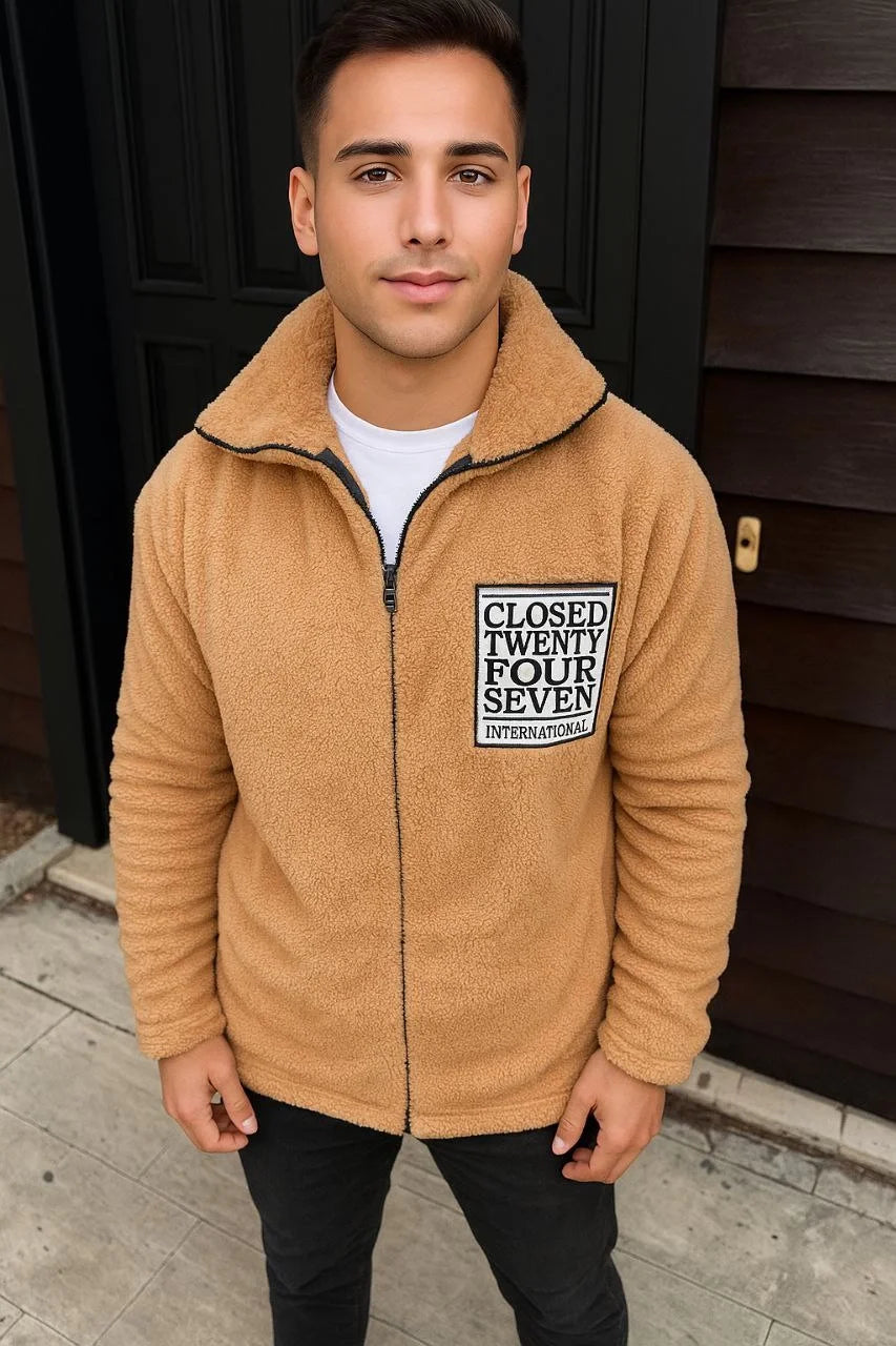 Erkek Polar Fermuarlı Sweatshirt – Kapüşonsuz, Cepli, Yumuşak Dokulu, Oversize Rahat Kalıp, Kışlık Sıcak Tutan Fermuarlı Üst - Varsayılan