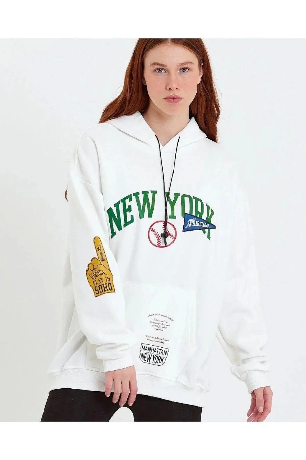 Kadın Baskılı Kapüşonlu Sweatshirt - Varsayılan
