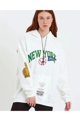 Kadın Baskılı Kapüşonlu Sweatshirt - Varsayılan