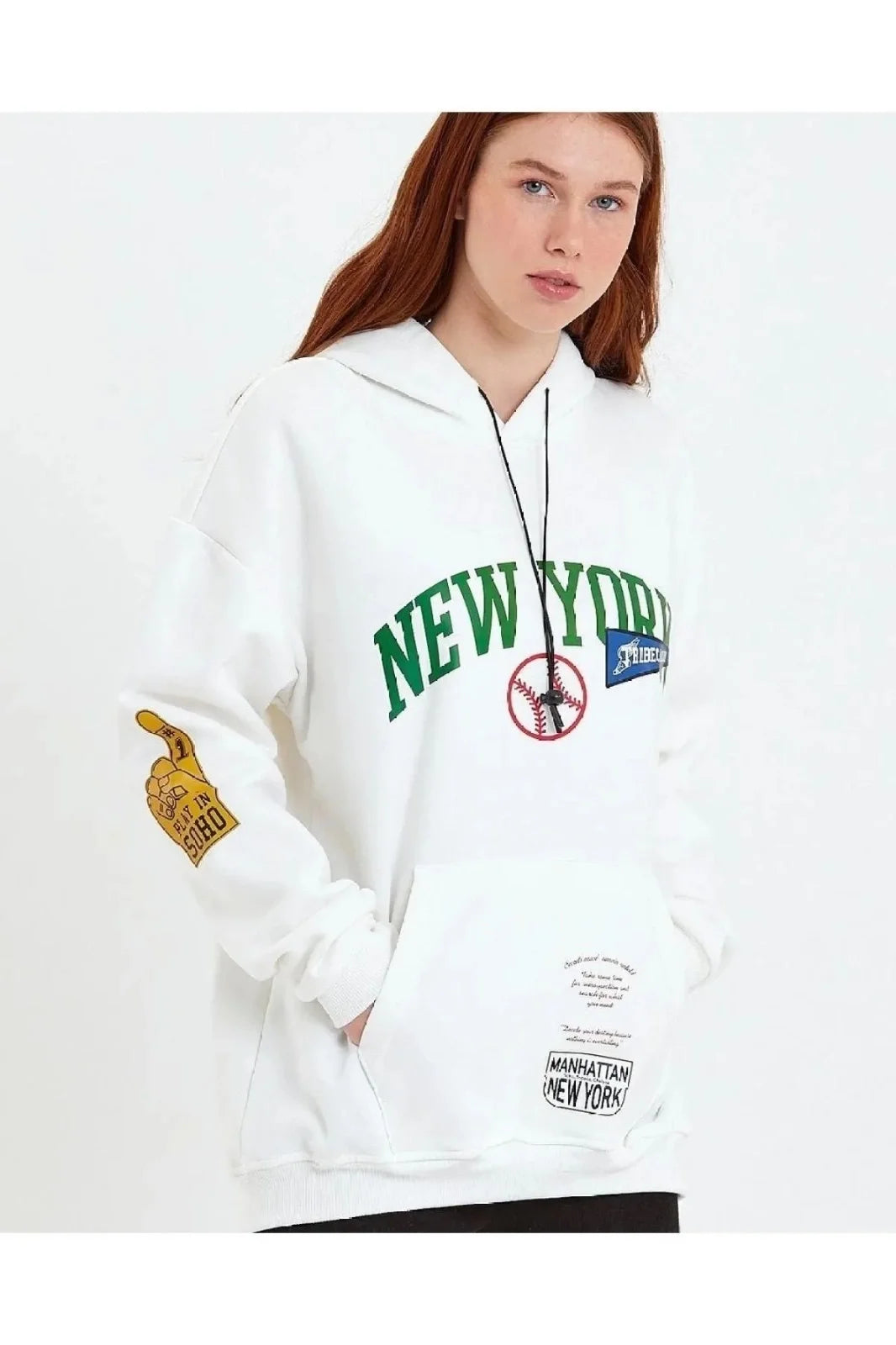 Kadın Baskılı Kapüşonlu Sweatshirt - Varsayılan