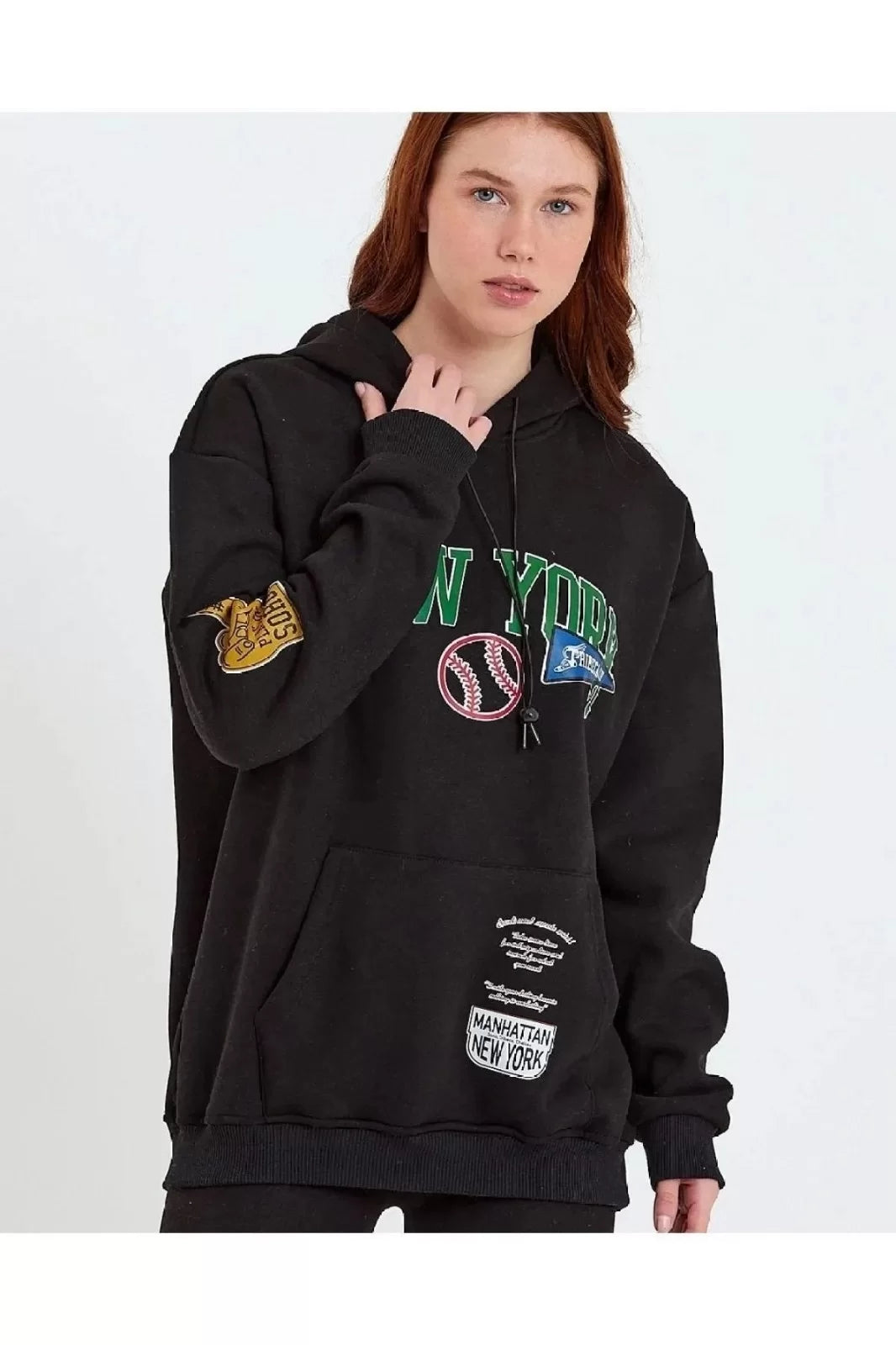 Kadın Baskılı Kapüşonlu Sweatshirt - Varsayılan