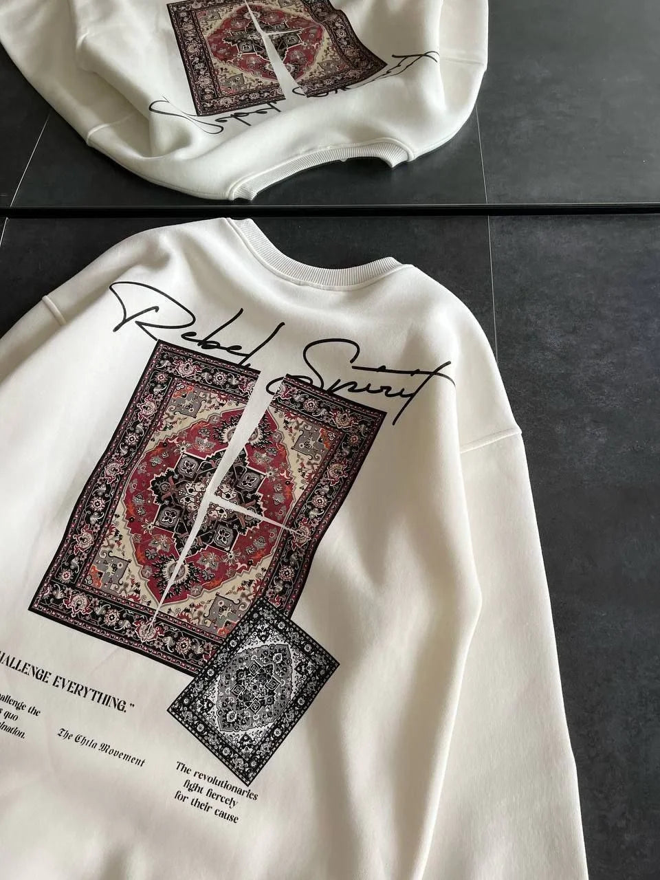 Kadın Bisiklet Yaka Baskılı SweatShirt - Varsayılan