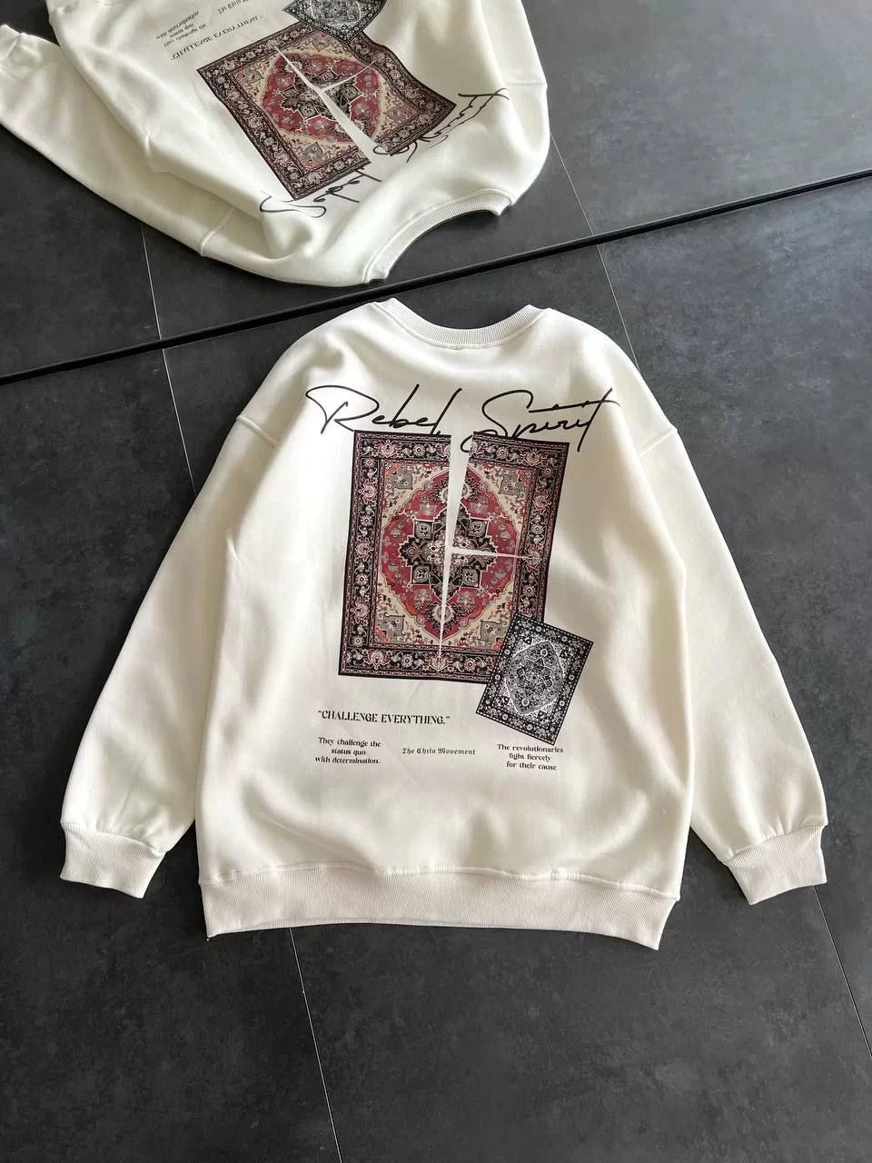 Kadın Bisiklet Yaka Baskılı SweatShirt - Varsayılan