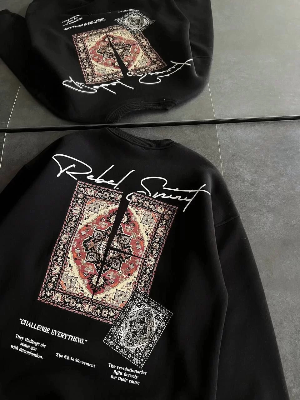 Kadın Bisiklet Yaka Baskılı SweatShirt - Varsayılan