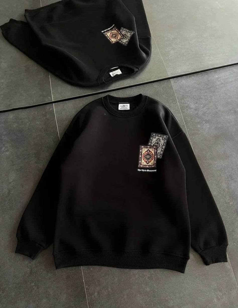 Kadın Bisiklet Yaka Baskılı SweatShirt - Varsayılan
