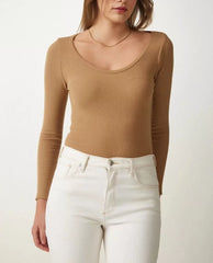 Kadın Fitilli Likralı Body Crop - Varsayılan