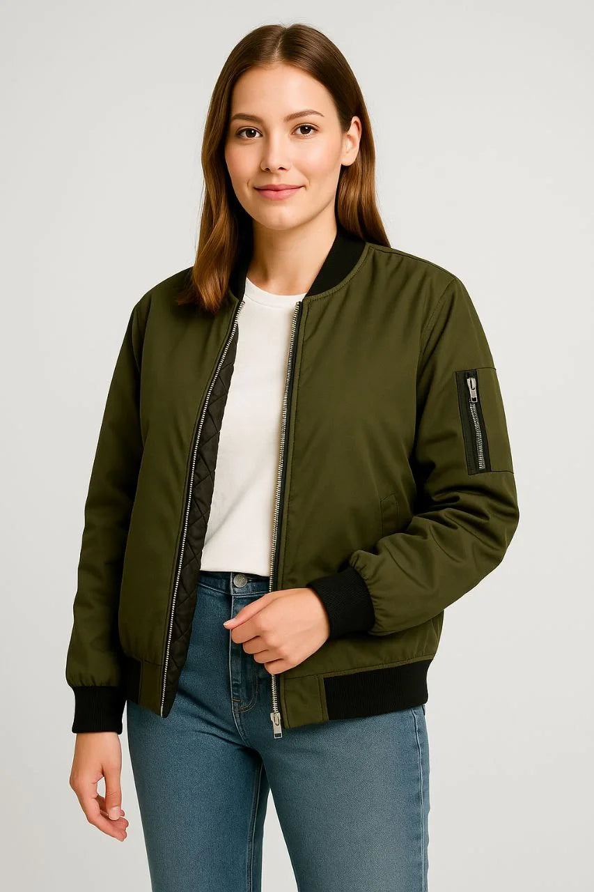 Kadın Bomber Mont Ceket – Fermuarlı, Kapitone İçi Astarlı, Su İtici Kumaş, Regular Fit, Yandan Cepli, Günlük Bahar & Kış Şık Rahat Stil - Varsayılan