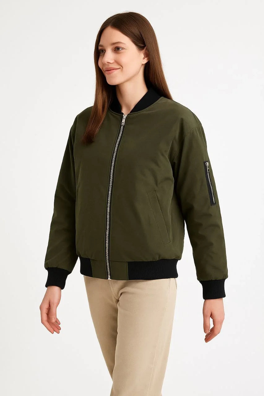 Kadın Bomber Mont Ceket – Fermuarlı, Kapitone İçi Astarlı, Su İtici Kumaş, Regular Fit, Yandan Cepli, Günlük Bahar & Kış Şık Rahat Stil - Varsayılan