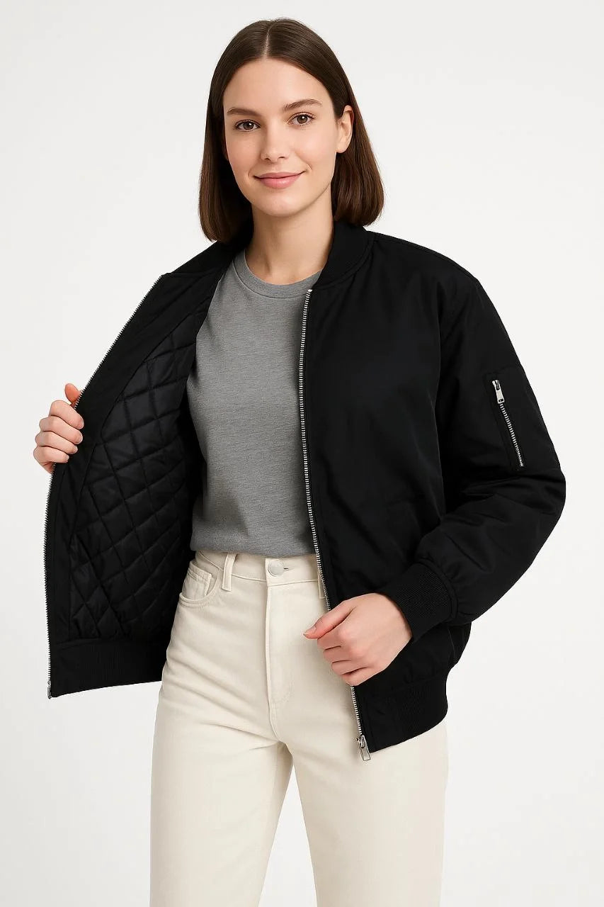 Kadın Bomber Mont Ceket – Fermuarlı, Kapitone İçi Astarlı, Su İtici Kumaş, Regular Fit, Yandan Cepli, Günlük Bahar & Kış Şık Rahat Stil - Varsayılan