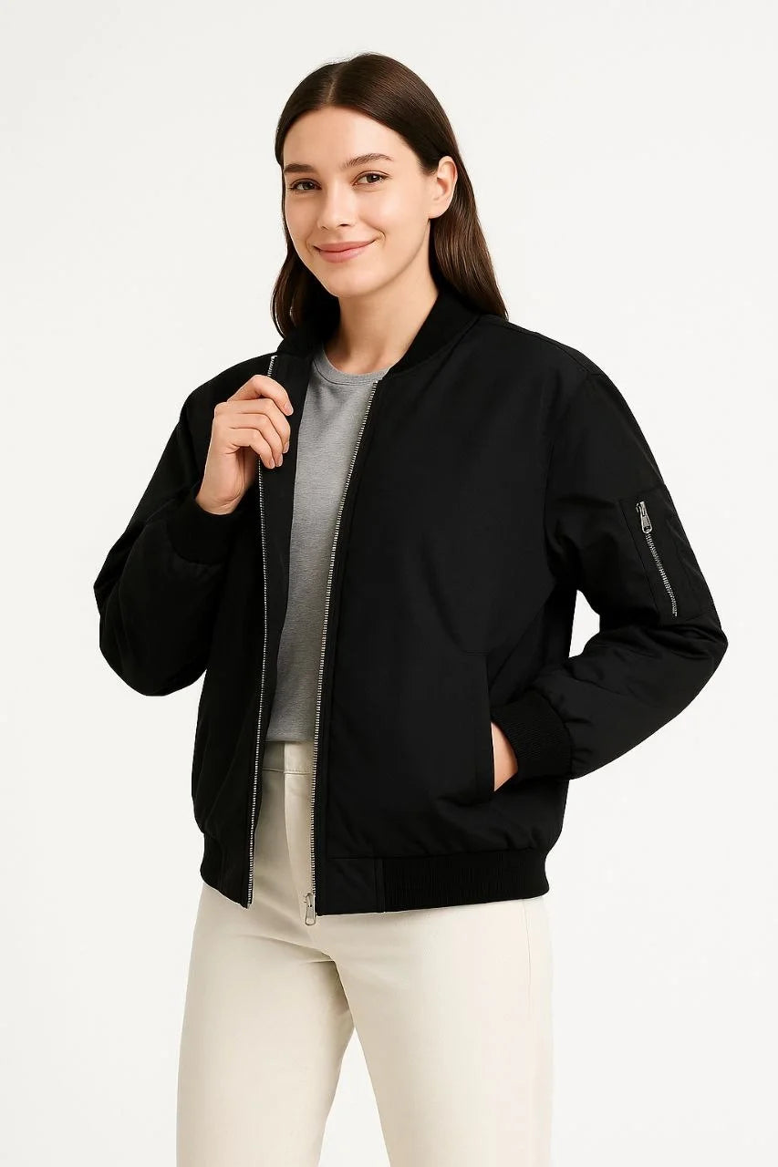 Kadın Bomber Mont Ceket – Fermuarlı, Kapitone İçi Astarlı, Su İtici Kumaş, Regular Fit, Yandan Cepli, Günlük Bahar & Kış Şık Rahat Stil - Varsayılan
