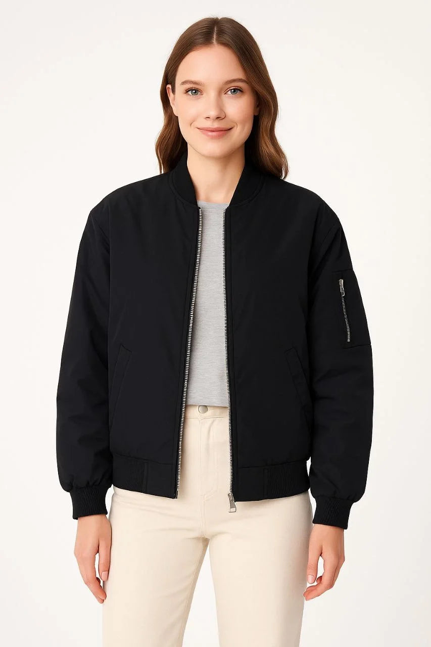 Kadın Bomber Mont Ceket – Fermuarlı, Kapitone İçi Astarlı, Su İtici Kumaş, Regular Fit, Yandan Cepli, Günlük Bahar & Kış Şık Rahat Stil - Varsayılan