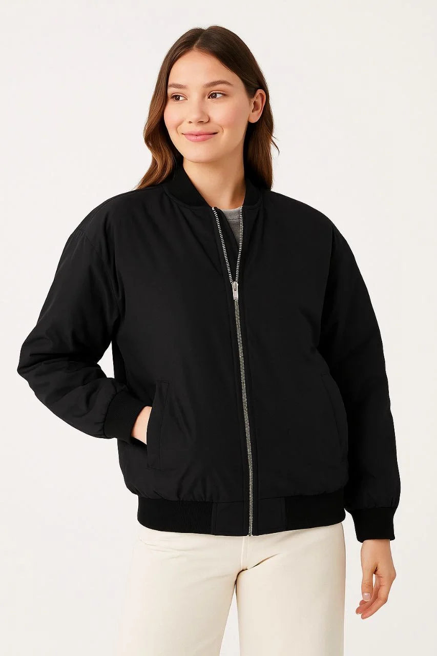 Kadın Bomber Mont Ceket – Fermuarlı, Kapitone İçi Astarlı, Su İtici Kumaş, Regular Fit, Yandan Cepli, Günlük Bahar & Kış Şık Rahat Stil - Varsayılan