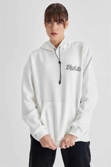 Kadın Kapüşonlu Sırt Baskılı Üç İplik Oversize Sweatshirt - Varsayılan