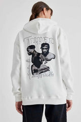 Kadın Kapüşonlu Sırt Baskılı Üç İplik Oversize Sweatshirt - Varsayılan