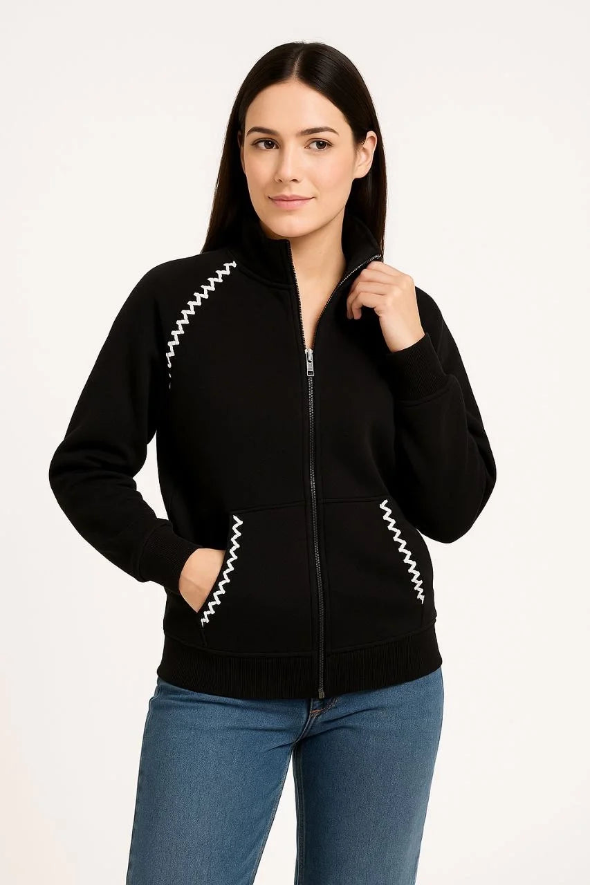 Kadın Oversize Dik Yaka Fermuarlı Sweatshirt - Varsayılan