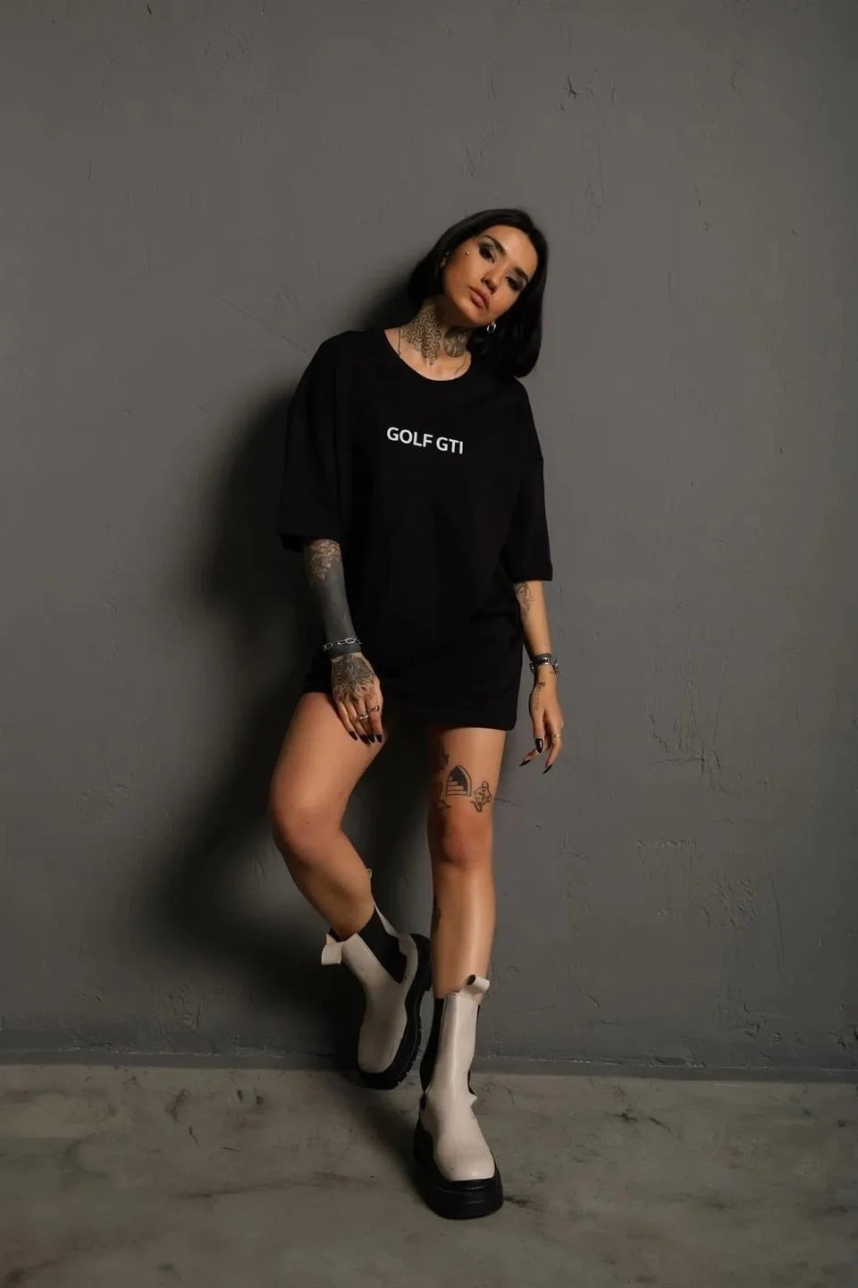 Kadın Sırt Golf Gtı Baskılı Oversize T-shirt - Varsayılan