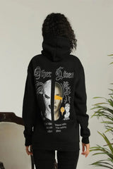 Kadın Kapşonlu Sweatshirt – Oversize Üç İplik Şardonlu Hoodie, “Other Lives” Ön & Arka Baskılı, Kanguru Cepli, Kışlık Rahat Günlük Stil - Varsayılan