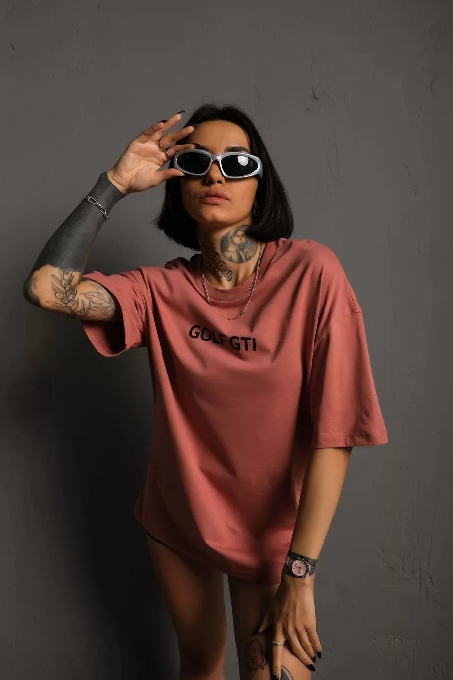 Kadın Sırt Golf Gtı Baskılı Oversize T-shirt - Varsayılan