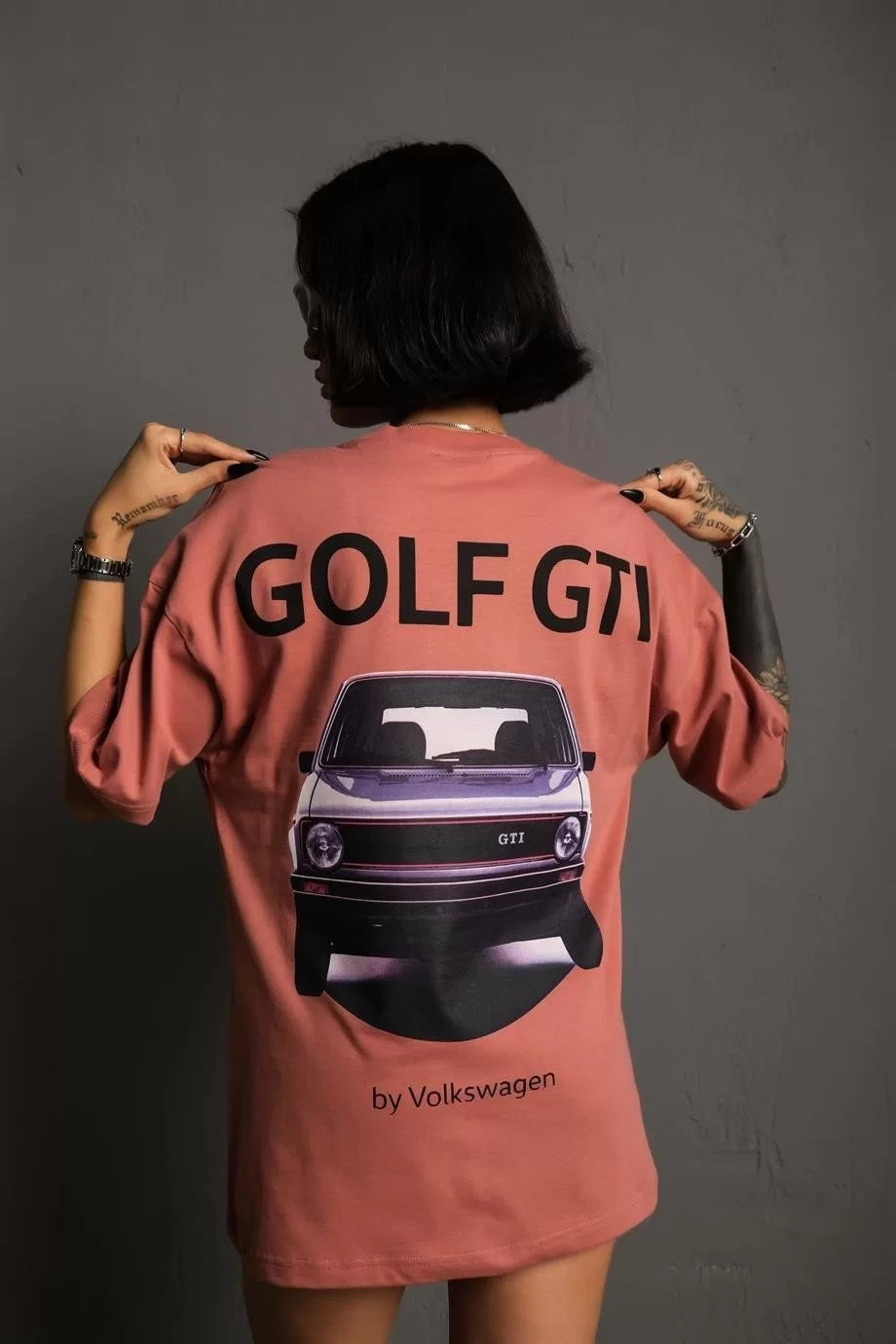 Kadın Sırt Golf Gtı Baskılı Oversize T-shirt - Varsayılan