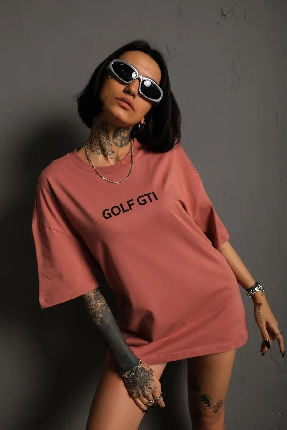 Kadın Sırt Golf Gtı Baskılı Oversize T-shirt - Varsayılan