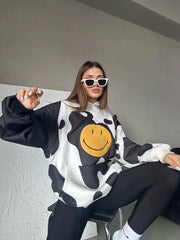 Kadın Smiley Face Kapüşonlu Sweatshirt - Varsayılan