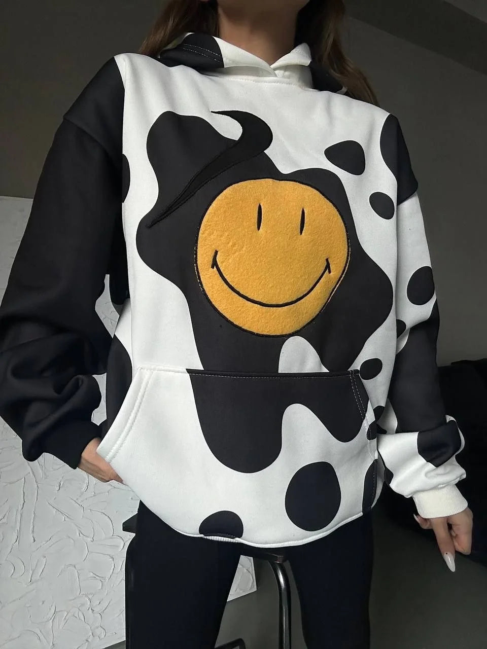 Kadın Smiley Face Kapüşonlu Sweatshirt - Varsayılan