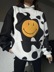 Kadın Smiley Face Kapüşonlu Sweatshirt - Varsayılan