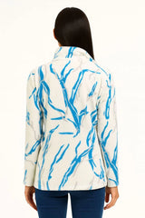 Kadın Tam Fermuarlı Desenli Polar Sweat Lightning Desen Yakalı, Uzun Kollu, Oversize Rahat Kalıp - Varsayılan