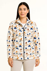 Kadın Tam Fermuarlı Desenli Polar Sweat – Siyah Multicolor Figür Desen Yakalı, Uzun Kollu, Oversize Rahat Kalıp - Varsayılan