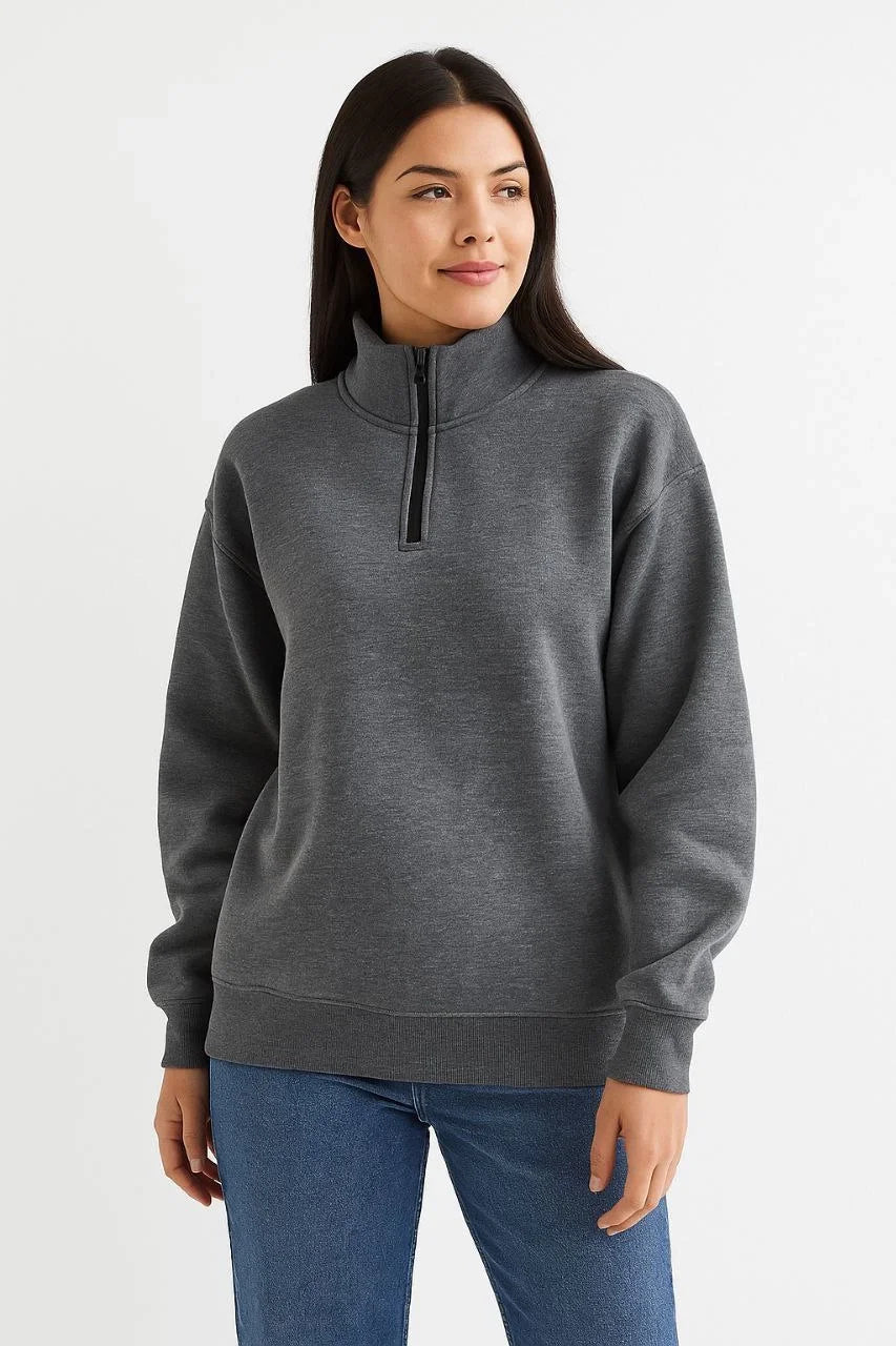 Kadın Üç İplik Dık Yaka Yarım Fermuarlı SweatShirt - Varsayılan
