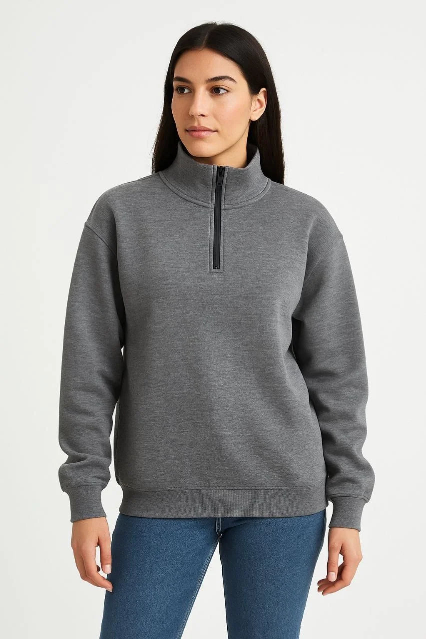 Kadın Üç İplik Dık Yaka Yarım Fermuarlı SweatShirt - Varsayılan